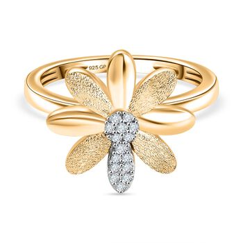 GP Italian Garden Kollektion - Wei&szlig;er Diamant und Kanchanaburi blauer Saphir Ring, 925 Silber 750 Gelbgold Vermeil - 0,11 ct.