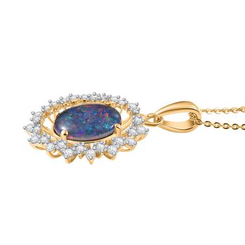 D&rsquo;Joy Boulder Opal Triplett und Zirkon Anh&auml;nger mit 50cm Kette - 2,94 ct.