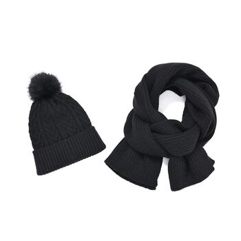 2-tlg. Set Schal und M&uuml;tze, schwarz