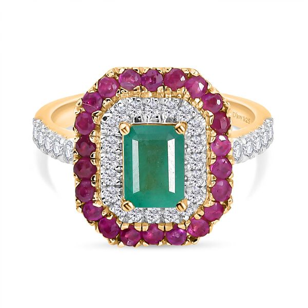 D&rsquo;Joy AAA Kagem sambischer Smaragd, Mosambik Rubin und Moissanit Ring - 2.19 ct.