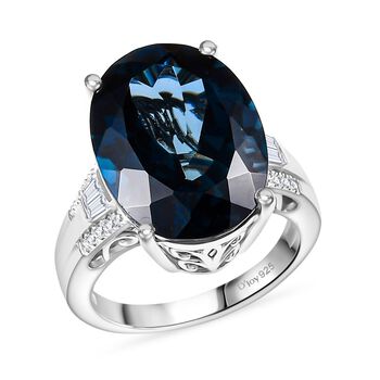 D'Joy London Blautopas und Moissanit Ring - 14 ct.