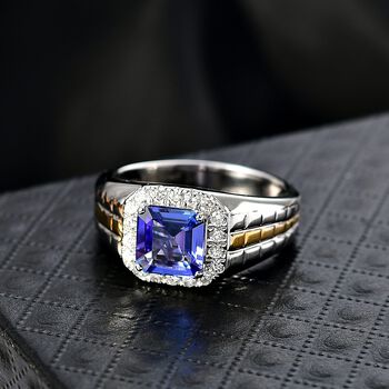 LUXURIANT AAA Tansanit und Labor Diamant Herrenring in 417 Wei&szlig;- und Gelbgold - 3,20 ct.