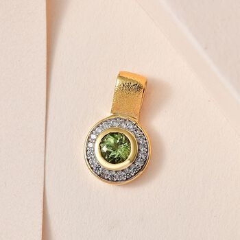 Nat&uuml;rlicher AA Calabar-Turmalin, Wei&szlig;er Zirkon Anh&auml;nger, 925 Silber Gelbgold Vermeil ca. 0.80 ct