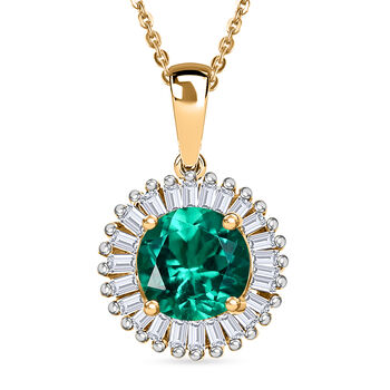 LUXURIANT AAA Labor kolumbianischer Smaragd und Labor Diamant Anh&auml;nger mit 50cm Kette - 1,98 ct.