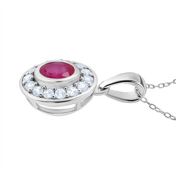Nat&uuml;rlicher burmesischer Rubin, Wei&szlig;er Zirkon Anh&auml;nger mit Kette ca. 50 cm, 925 Silber rhodiniert ca. 1.29 ct