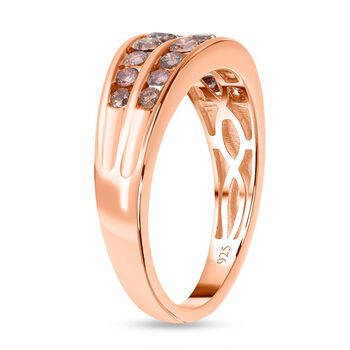 Nat&uuml;rlicher Champagner Diamant Ring, 925 Silber Ros&eacute;gold Vermeil - 1 ct.