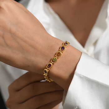 GP - AA Mehrfarbige Edelsteine Armband ca. 20 cm 925 Silber 750 Gelbgold vermeil ca. 5,12 ct.