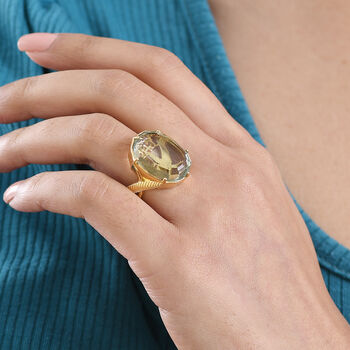 GP - AA Prasiolith, Kanchanaburi Blauer Saphir Ring 925 Silber 750 Gelbgold Vermeil (Gr&ouml;&szlig;e 17.00) ca. 16,50 ct