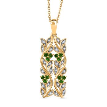 ALLORO AA Nat&uuml;rlicher Chromdiopsid und Zirkon-Anh&auml;nger mit 45cm Kette - 0,88 ct.