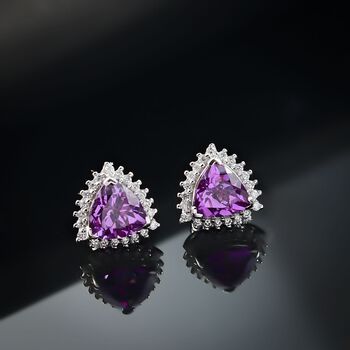 LUXURIANT DIAMOND- zertifiziert und gepr&uuml;ft AAA Labor Lila Saphir und Labor Diamant Ohrringe in 417 Wei&szlig;gold - 0,27 ct.