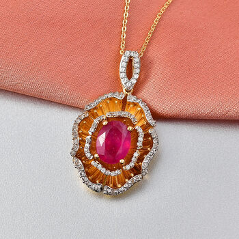D'Joy afrikanischer Rubin und Zirkon Anh&auml;nger mit 50cm Kette - 3,59 ct.