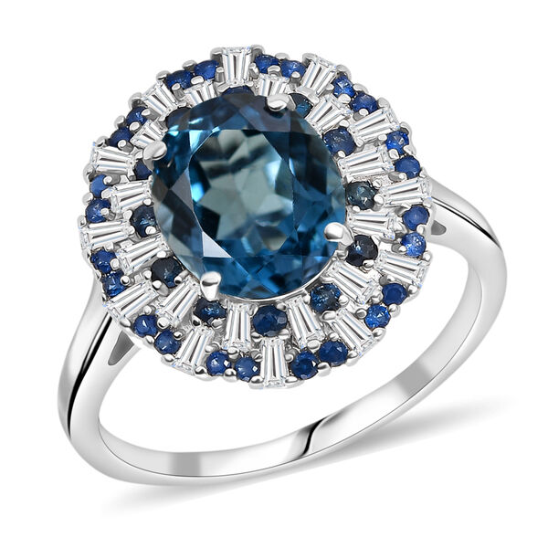 D'Joy London Blau Topas, Wei&szlig;er Zirkon Ring 925 Silber rhodiniert (Gr&ouml;&szlig;e 17.00) ca. 6,53 ct image number 4