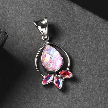 Sajen Silber - Opal Dublett und mystischer Quarz des Regenbogenvulkans Anh&auml;nger - 4,20 ct.