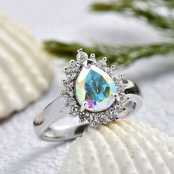 D'Joy Merkur mystischer Topas, Wei&szlig;er Zirkon Ring 925 Silber platiniert (Gr&ouml;&szlig;e 20.00) ca. 2,16 ct