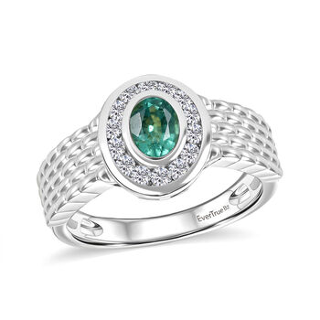 EVER TRUE AA Kagem Sambischer Smaragd, Wei&szlig;er Zirkonia Ring Reine Bronze (Gr&ouml;&szlig;e 18.00) 0.61 ct