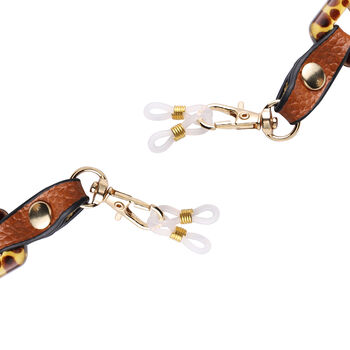 Brillenkette mit Lederband, Leopardenmuster, Hellbraun und Gold