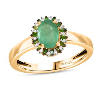 D'Joy Kagem sambischer Smaragd, gr&uuml;ner Diamant und Zirkon Ring - 0,91 ct.