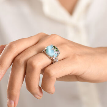 GP - Larimar, Nat&uuml;rlicher Chromdiopsid Ring 925 Silber rhodiniert (Gr&ouml;&szlig;e 17.00) ca. 16,60 ct