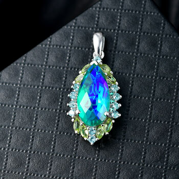 D'Joy Pfau Triplett Quarz, Peridot und blauer Apatit Anh&auml;nger - 6,99 ct.