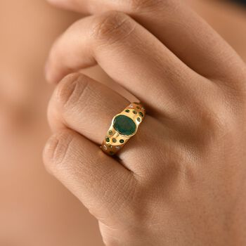 Kagem Sambischer Smaragd, Nat&uuml;rlicher Chromdiopsid Ring 925 Silber 750 Gelbgold Vermeil (Gr&ouml;&szlig;e 18.00) ca. 1,52 ct