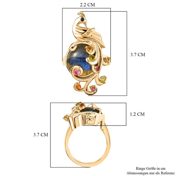 Labradorit, Multi-Turmalin und schwarzer Spinell Anh&auml;nger und Ring image number 14