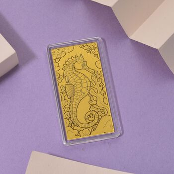 999er Goldfolie mit Seepferdchen-Motiv, 100mg, 5,5x3cm