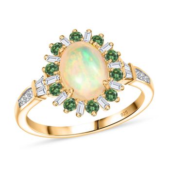 AA &auml;thiopischer Welo Opal Tsavorit Granat und Moissanit Ring und Anh&auml;nger mit 50cm Kette
