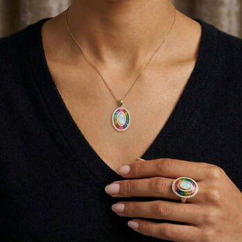 D'Joy AA nat&uuml;rlicher, &auml;thiopischer Welo Opal und Zirkon Ring und Anh&auml;nger mit 50cm Kette