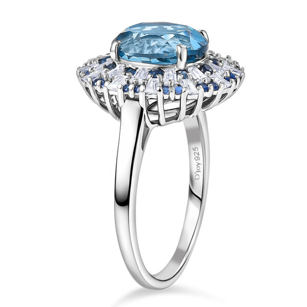 D'Joy London Blau Topas, Wei&szlig;er Zirkon Ring 925 Silber rhodiniert (Gr&ouml;&szlig;e 17.00) ca. 6,53 ct image number 5