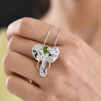 GP - Chartreuse Quarz, Wei&szlig;er Zirkon Schmuckset ca. 50 cm 925 Silber rhodiniert, 925 Silber Rhodiniert und 750 Gelbgold Vermeil ca. 2.66 ct