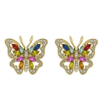 CLARTE AA Mehrfarbig Saphir, Moissanit Ohrringe 925 Silber Gelbes Gold ca. 2,41 ct.