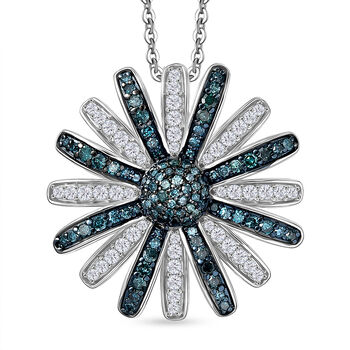 D'Joy blauer und wei&szlig;er Diamant Ring und Anh&auml;nger mit 50cm Kette