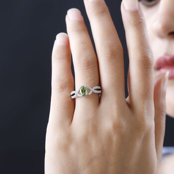 Nat&uuml;rlicher AA Calabar-Turmalin, Wei&szlig;er Zirkon Ring, 925 Silber platiniert, (Gr&ouml;&szlig;e 18.00) ca. 3.36 ct