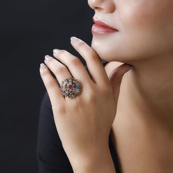 Nat&uuml;rlicher mehrfarbiger Turmalin Ring, 925 Silber platiniert, ca. 6.26 ct
