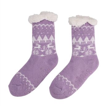SHERPA Kuschelsocken mit Herzchen-Design und rutschfester Sohle, Einheitsgr&ouml;&szlig;e, Flieder