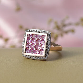 Luxuriant - AA Lab Grown Rosa Saphir, Wei&szlig;er Zirkon Ring 925 Silber 750 Ros&eacute;gold Vermeil (Gr&ouml;&szlig;e 18.00) ca. 2.24 ct