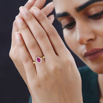 LUXORO AAA Nat&uuml;rlicher Mosambik-Rubin, Wei&szlig;er Diamant Ring 585 Gold (Gr&ouml;&szlig;e 20.00) ca. 1,38 ct