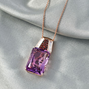 D'Joy Rose De France Amethyst, Moissanit und Mosambik Granat Anh&auml;nger mit 50cm Kette - 16,51 ct.