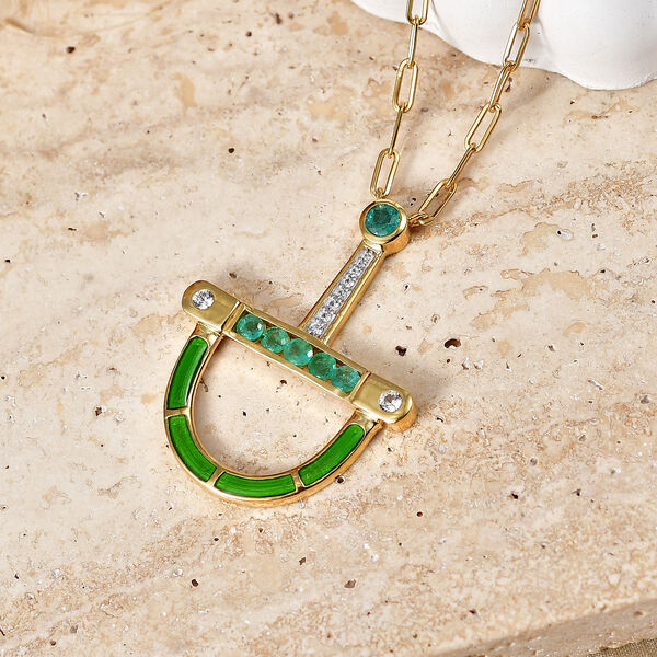 D'Joy AAA Kagem Sambischer Smaragd Halskette ca. 50 cm 925 Silber 750 Gelbgold vermeil ca. 0.59 ct image number 2