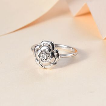 Wei&szlig;er Diamant P Rosendesign-Ring, 925 Silber platiniert (Gr&ouml;&szlig;e 18.00) ca.