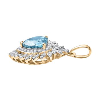 AAA Ratnakiri Blauer Zirkon, Wei&szlig;er Diamant Anh&auml;nger 585 Gelbgold ca. 3.10 ct
