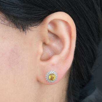 Zertifiziert und gepr&uuml;ft AAA gelbe Saphir und Diamant Ohrringe in 585 Wei&szlig;gold - 2.23 ct