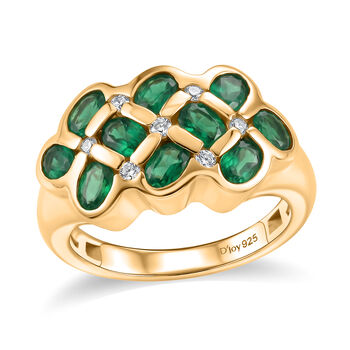 IDAR OBERSTEIN CLOSE OUT - D'Joy Socoto Smaragd, Wei&szlig;er Zirkon Ring 925 Silber 750 Gelbgold vermeil (Gr&ouml;&szlig;e 18.00) ca. 2.39 ct
