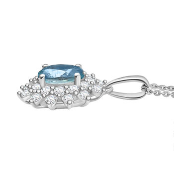 D'Joy AA blauer und wei&szlig;er Zirkon Anh&auml;nger mit 50cm Kette - 3,08 ct.