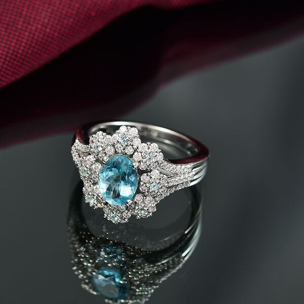 D'Joy AAA Betroka blauer Apatit und Moissanit Ring und Anh&auml;nger mit 50cm Kette image number 7