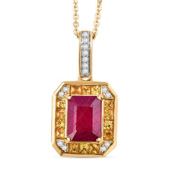D'Joy AA Afrikanischer Rubin (Fissure gef&uuml;llt), Gelber Saphir Anh&auml;nger mit Kette ca. 50 cm 925 Silber 750 Gelbgold Vermeil ca. 2.81 ct