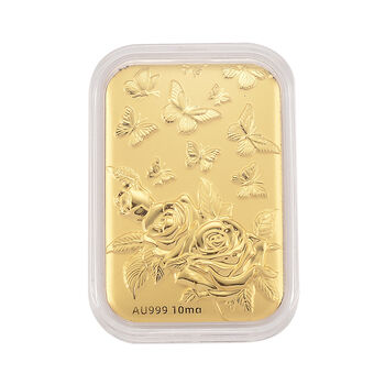 999er Goldfolie mit Rosen- und Schmetterlingsmotiven, 10mg, 3,1x4,5cm