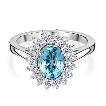 AAA Blauer Zirkon, Lab Grown Diamant Ring 375 Wei&szlig; Gold (Gr&ouml;&szlig;e 18.00) ca. 5,14 ct
