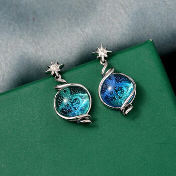 GP Celestial Kollektion- Blaues Muranoglas aus Italien, Zirkon und blaue Saphir Ohrringe