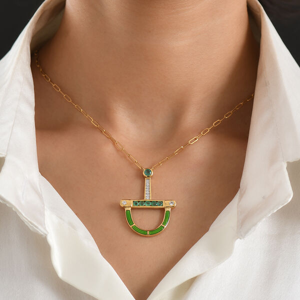 D'Joy AAA Kagem Sambischer Smaragd Halskette ca. 50 cm 925 Silber 750 Gelbgold vermeil ca. 0.59 ct image number 3